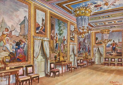 Elscorial: Suurlähettiläiden oleskelutila (värilitografia) tekijältä Emilio Poy Dalmau