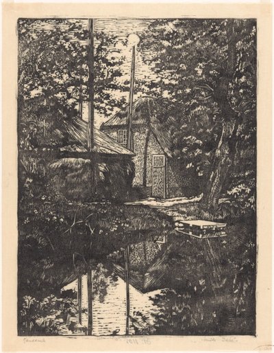 Maatila ja heinänavetta veden päällä tekijältä Emilius Wilhelmus Dehé (signed by artist)