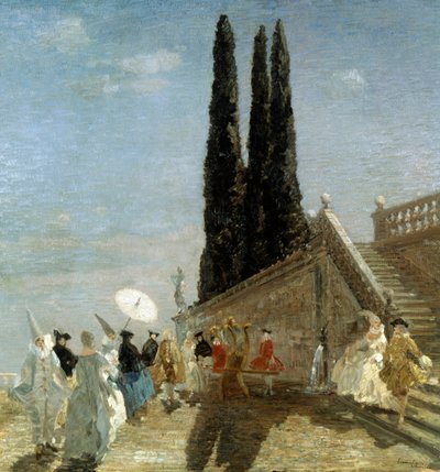 Lähtö naamiaisiin. Lähtö naamiaisiin. Emma Ciardin (1879-1933 Italia) maalaus Yksityiskokoelma. tekijältä Emma Ciardi