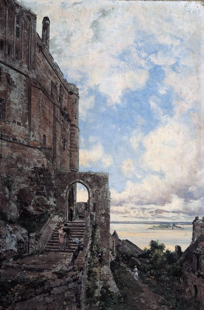 Mont Saint-Michel. Länsiportti Barbicanille Châteletissa tekijältä Emmanuel Lansyer