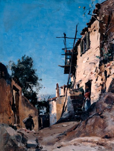 Vanhakaupunki hautausmaan alla, Menton, 1890 tekijältä Emmanuel Lansyer