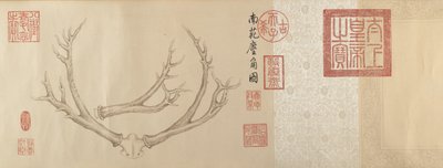 Kaksi maalausta hirvensarvista, päivätty 1762 ja 1767. tekijältä Emperor Qianlong