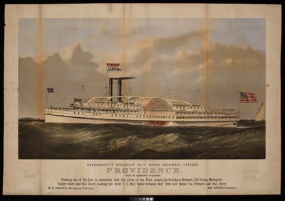 Narragansett steamiship Co:n maailmankuulu höyrylaiva Providence Benj M Simmons. Commander... (litografia) tekijältä Endicott Endicott