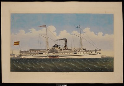 S.S. Villa Clara ja näkymä New Yorkiin (litografia, värillinen) tekijältä Endicott Endicott