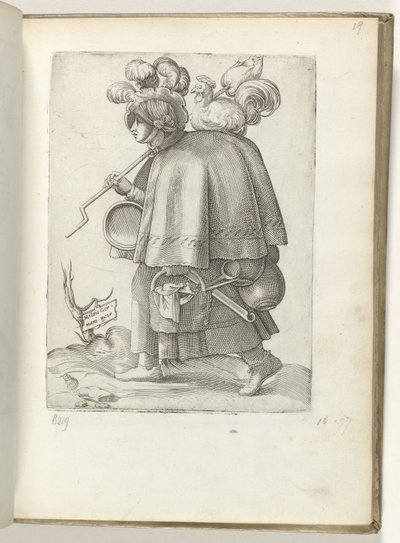 Saksalaisen sotilaan vaimo (nimi esineessä) Duitse soldatenvrouw, gekleed volgens de mode van ca. 1550 Aikamme eri kansojen asenne tekijältä Enea Vico
