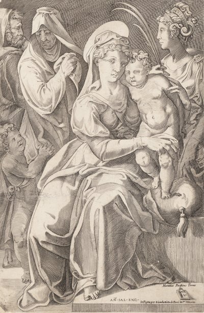 Pyhä perhe Pyhän Annan ja Pyhän Katariinan kanssa, 1542, julkaistu 1627-50. tekijältä Enea Vico