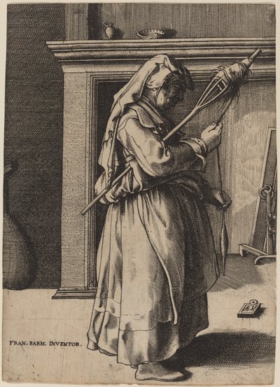 Vanha nainen irtipäällä tekijältä Enea Vico after Parmigianino