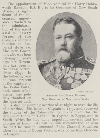 Amiraali Sir Harry Rawson, Uuden Etelä-Walesin uusi kuvernööri tekijältä English Photographer