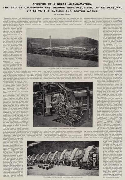 Brittiläinen Calico-Printers Productions kuvaili suuren yhdistymisen johdosta henkilökohtaisten vierailujensa jälkeen Englannin ja Scotch Worksissa. tekijältä English Photographer