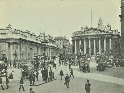 Bank of England ja Royal Exchange, Threadneedle Street, Lontoon kaupunki, 1890 tekijältä English Photographer
