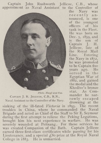 Kapteeni J R Jellicoe, CB, RN, laivaston johtajan merivoimien avustaja tekijältä English Photographer