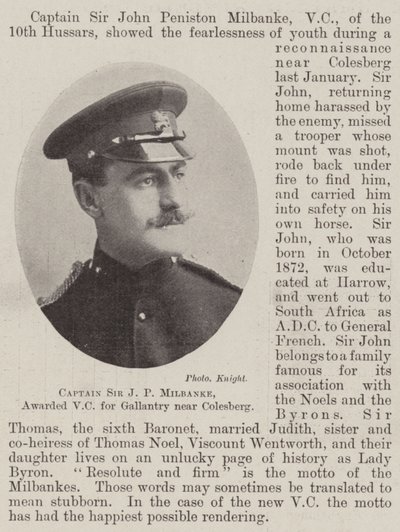 Kapteeni Sir J P Milbanke, palkittu VC Gallantrysta Colesbergin lähellä tekijältä English Photographer