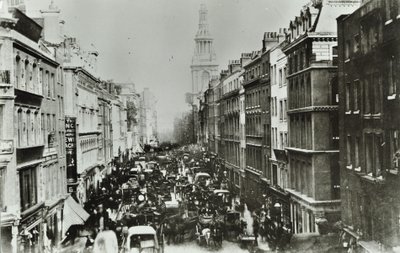 Cheapside, näkymä itään kohti Bow Churchia, Lontoon kaupunkia, 1880 tekijältä English Photographer