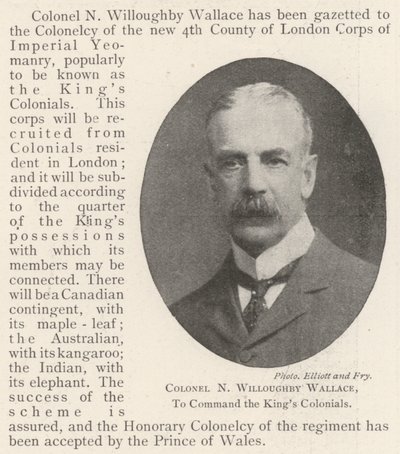 Eversti N Willoughby Wallace komentamaan Kings Colonialsia tekijältä English Photographer