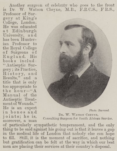 Dr W Watson Cheyne, Etelä-Afrikan palvelun konsultoiva kirurgi tekijältä English Photographer