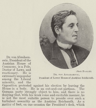 Tri von Abramovich, Itävallan Reichsratin alahuoneen presidentti tekijältä English Photographer