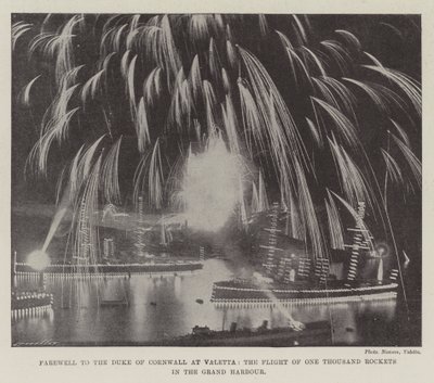 Jäähyväiset Cornwallin herttualle Valettassa, tuhannen raketin lento Grand Harborissa tekijältä English Photographer
