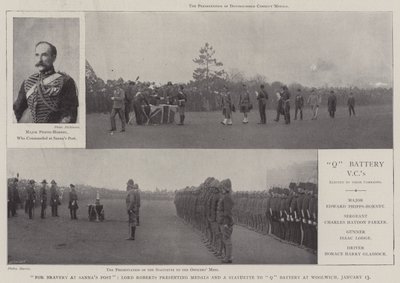 Urheudesta Sannas Postilla, Lord Roberts luovuttaa mitalit ja patsaan Q Batterylle Woolwichissa 13. tammikuuta tekijältä English Photographer