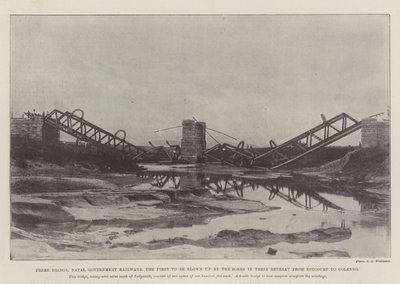 Frere Bridge, Natal Government Railways, ensimmäinen, jonka buurit räjäyttivät vetäytyessään Estcourtista Colensoon tekijältä English Photographer