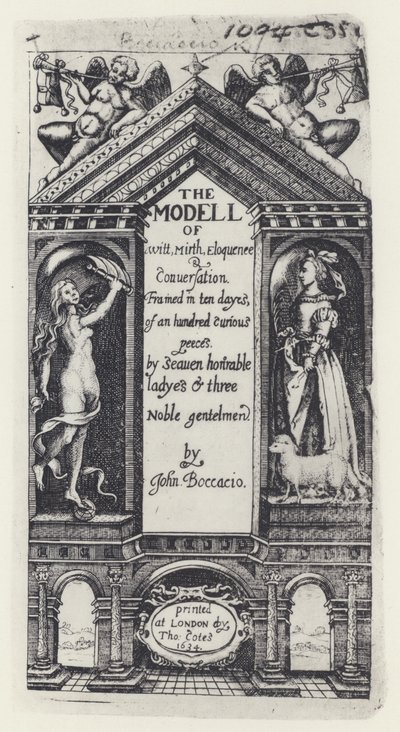 G Boccaccio, The Modell of Witt, Decameron, T Cotes for B Allen ja W Hope 1634 (b/w kuva) tekijältä English Photographer