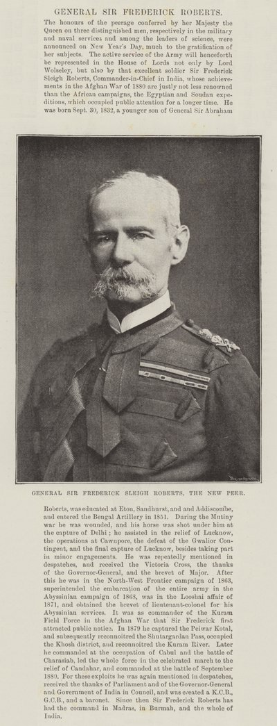 Kenraali Sir Frederick Sleigh Roberts, uusi peer tekijältä English Photographer
