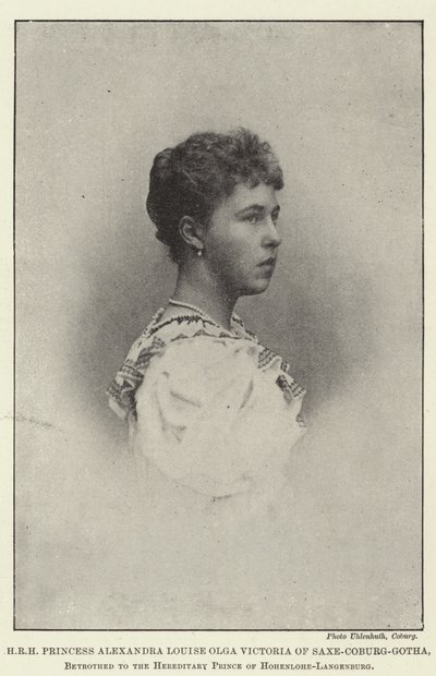 HRH Saxe-Coburg-Gothan prinsessa Alexandra Louise Olga Victoria, kihlattu Hohenlohe-Langenburgin perinnölliselle prinssille tekijältä English Photographer