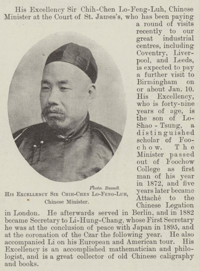 Hänen ylhäisyytensä Sir Chih-Chen Lo-Feng-Luh, Kiinan ministeri tekijältä English Photographer