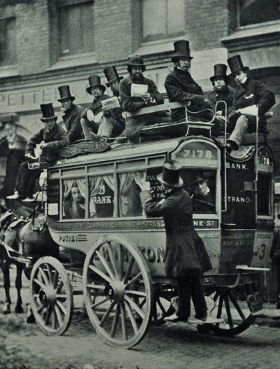 London Bridge Railwayn hevosvetoinen omnibus matkustajien kanssa, 1880 tekijältä English Photographer