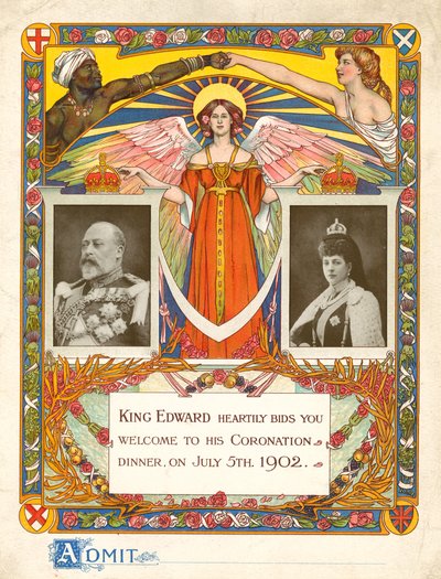 Kutsu kuningas Edward VII:n kruunausillalliselle 5. heinäkuuta 1902 tekijältä English Photographer