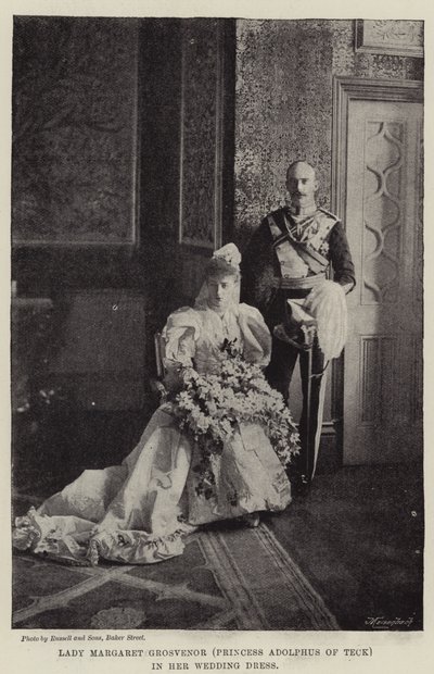 Lady Margaret Grosvenor (Teckin prinsessa Adolphus) hääpuvussaan tekijältä English Photographer