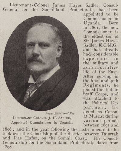 Everstiluutnantti J H Sadler, nimitetty komissaariksi Ugandassa tekijältä English Photographer
