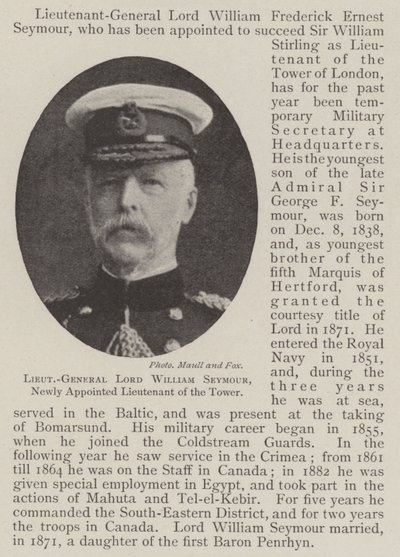 Kenraaliluutnantti Lord William Seymour, vastanimitetty Towerin luutnantti tekijältä English Photographer