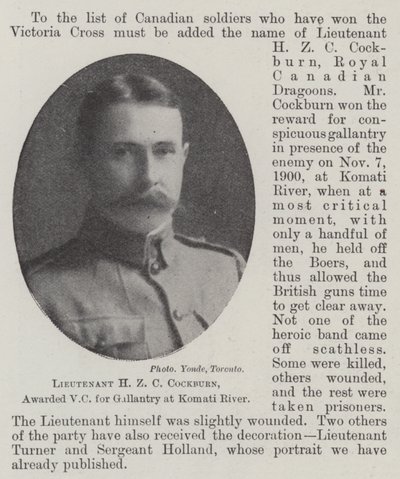 Luutnantti H Z C Cockburn, palkittu VC urheudesta Komati Riverillä tekijältä English Photographer
