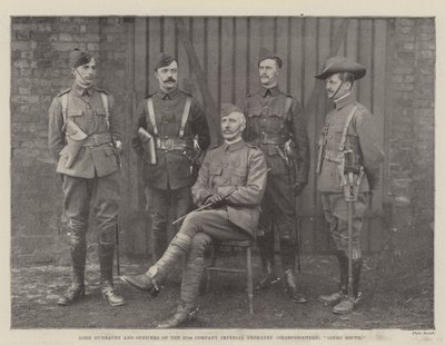 Lordi Dunraven ja Imperial Yeomanryn 67. komppanian upseerit (Sharpshooters) menevät etelään tekijältä English Photographer