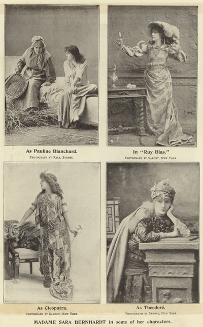 Madame Sara Bernhardt joissakin hahmoissaan tekijältä English Photographer
