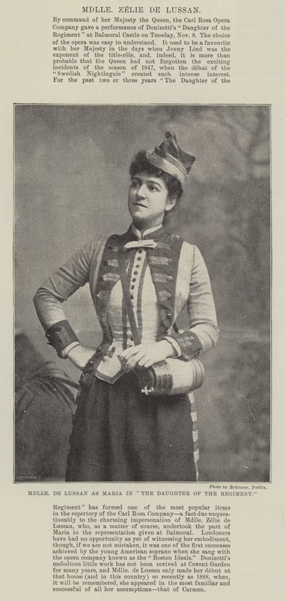 Mademoiselle de Lussan Mariana rykmentin tyttäressä tekijältä English Photographer