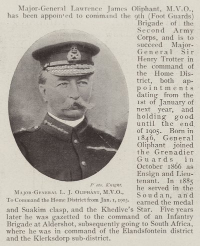 Kenraalimajuri L J Oliphant, MVO, kotipiirin komentajaksi 1. tammikuuta 1903 alkaen tekijältä English Photographer