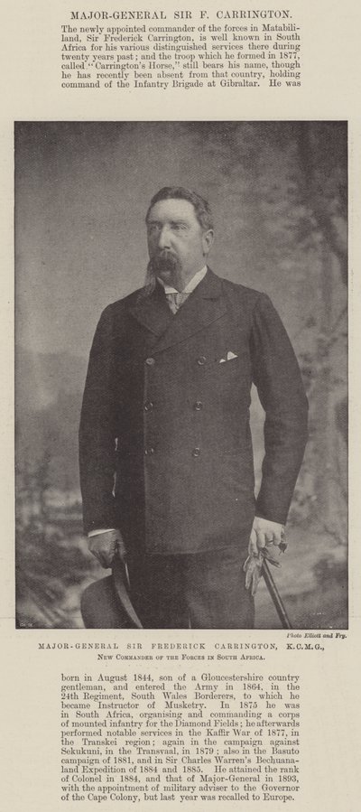Kenraalimajuri Sir Frederick Carrington, KCMG, Etelä-Afrikan joukkojen uusi komentaja tekijältä English Photographer