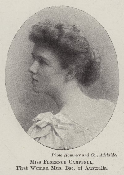 Miss Florence Campbell, Australian ensimmäinen nainen, musiikin kandidaatti tekijältä English Photographer