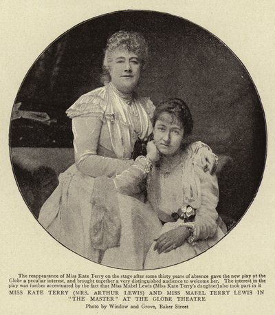 Neiti Kate Terry (rouva Arthur Lewis) ja neiti Mabel Terry Lewis elokuvassa The Master at the Globe Theater tekijältä English Photographer