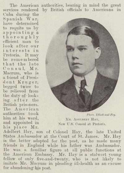 Herra Adelbert Hay, Yhdysvaltain uusi konsuli Pretoriassa tekijältä English Photographer