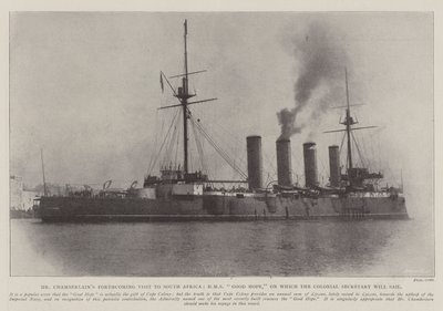 Mr Chamberlainsin tuleva vierailu Etelä-Afrikkaan, HMS Good Hope, jonne siirtomaasihteeri purjehtii tekijältä English Photographer