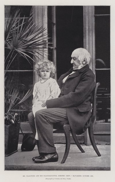 Herra Gladstone ja hänen tyttärentytär, Dorothy Drew, Hawarden, lokakuu 1893 tekijältä English Photographer