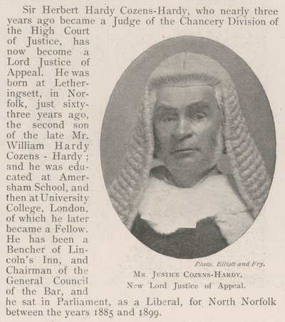 Herra tuomari Cozens-Hardy, New Lordin vetoomustuomari tekijältä English Photographer