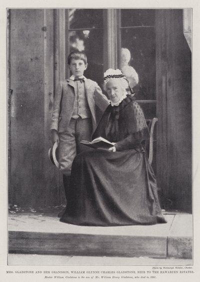 rouva Gladstone ja hänen pojanpoikansa, William Glynne Charles Gladstone, Hawardenin kartanon perillinen tekijältä English Photographer