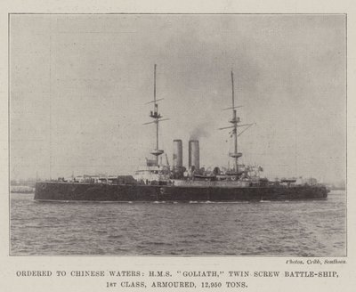 Tilattu Chinese Watersille, HMS Goliath, kaksoisruuvitaistelulaiva, 1. luokka, panssaroitu, 12 950 tonnia tekijältä English Photographer