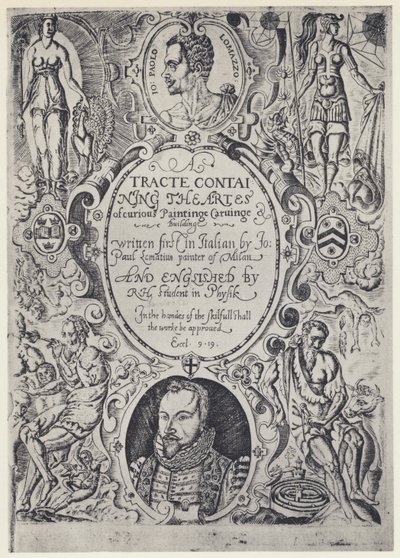P Lomazzo, A Tracte containing the Artes of Cureous Paintinge, Tr R Haydock, J Barnes, Oxford 1598 (s/w valokuva). tekijältä English Photographer