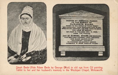 George Elliotin tädin (Elizabeth Evans) muotokuva ja hautakivi, inspiraationa hänen romaanin Adam Beden hahmoille (m/v kuva) tekijältä English Photographer
