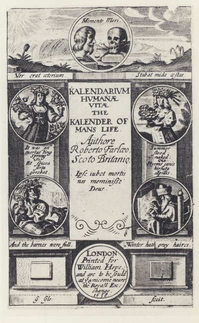 R Farley, Ihmiselämän kalenteri, W Hope 1638 (b/w kuva) tekijältä English Photographer