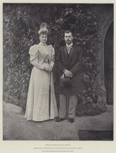Venäjän tuleva tsaari ja tsaaritar, Hessen-Darmstadtin prinsessa Alix ja suuriruhtinas Nikolai, Venäjän Tsarevitš tekijältä English Photographer